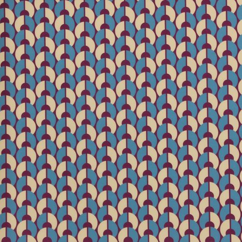 Polyester stretch bordeaux met cirkelvormig abstract motief